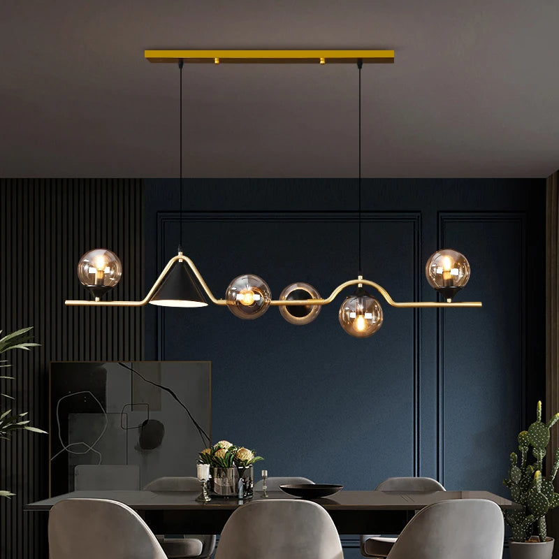 Edge Moderne LED Suspension Noir/Or Verre Salon/Chambre à Coucher
