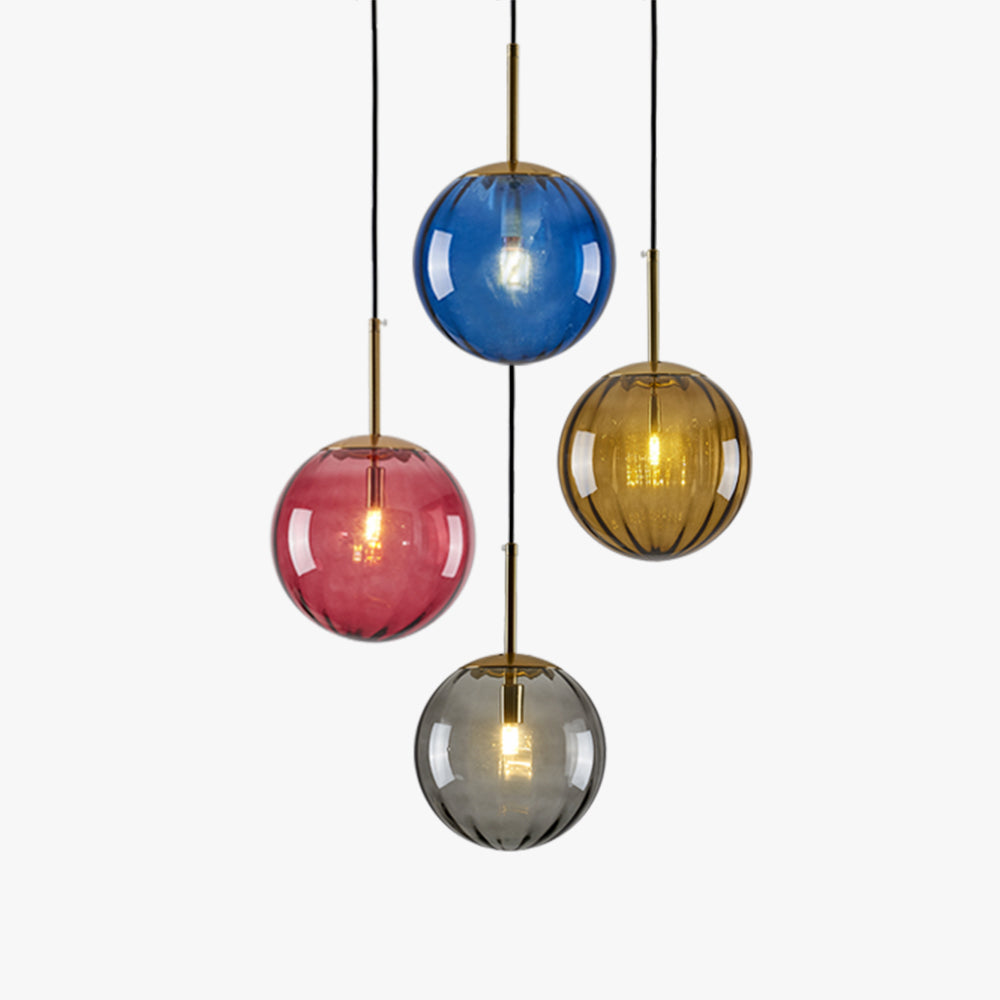 Hailie Suspension Boule Moderne, Métal/Verre,Gris/Bleu/Rouge/Café/Ambre, Salon