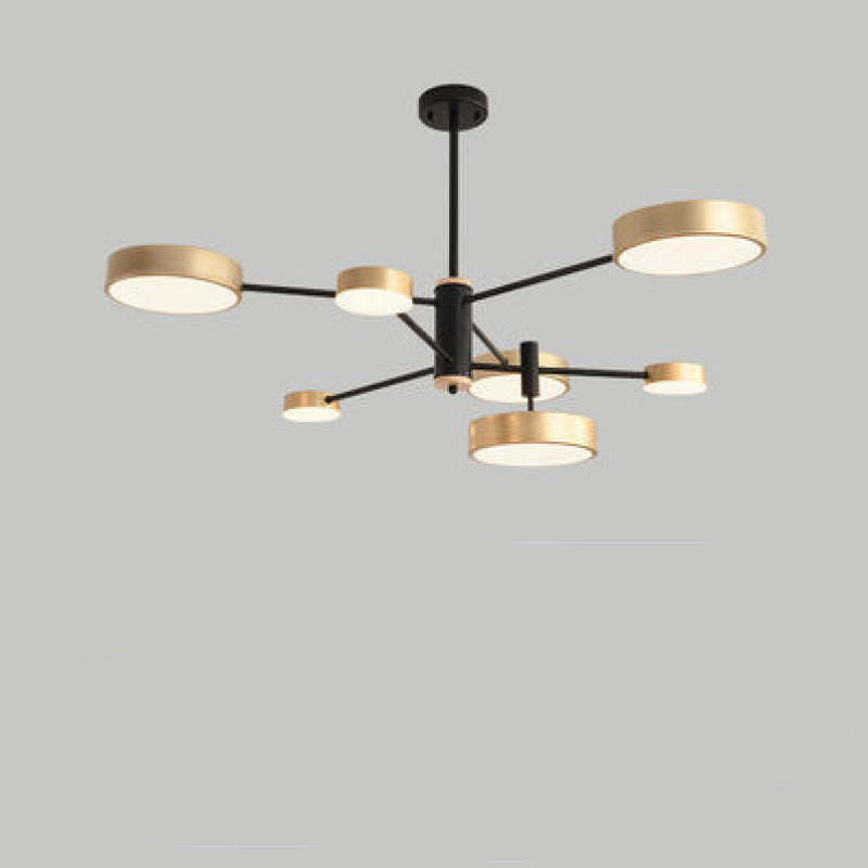 Sienna Suspension Ronde/Linéaire Moderne, Métal/Bois, Doré/Blanc/Gris, Salon