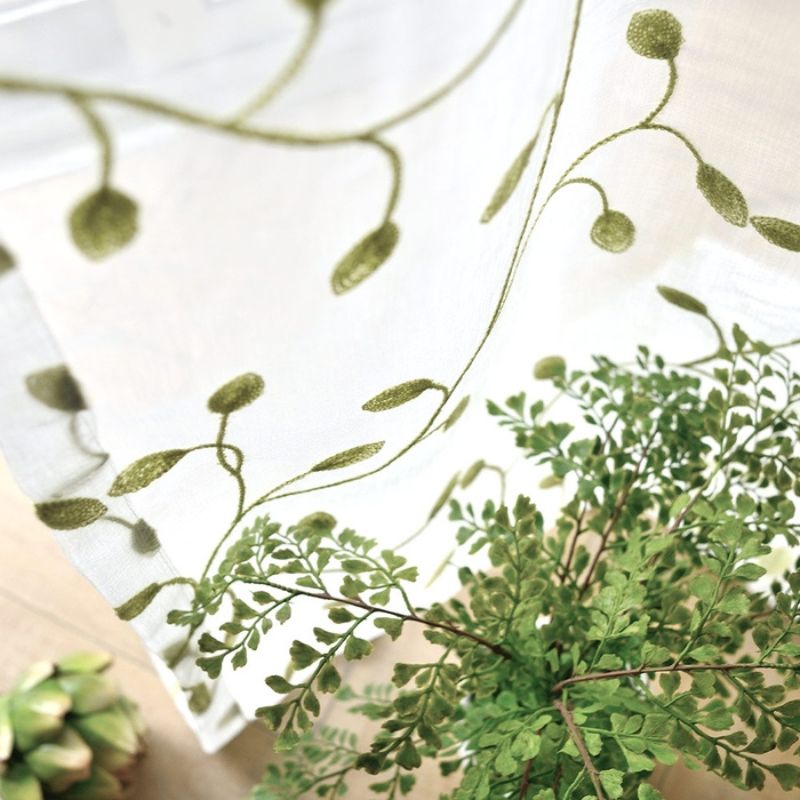 Zeva Broderie Feuilles de Vigne Voilage Rideau À Tête Souple, Vert/Blanc