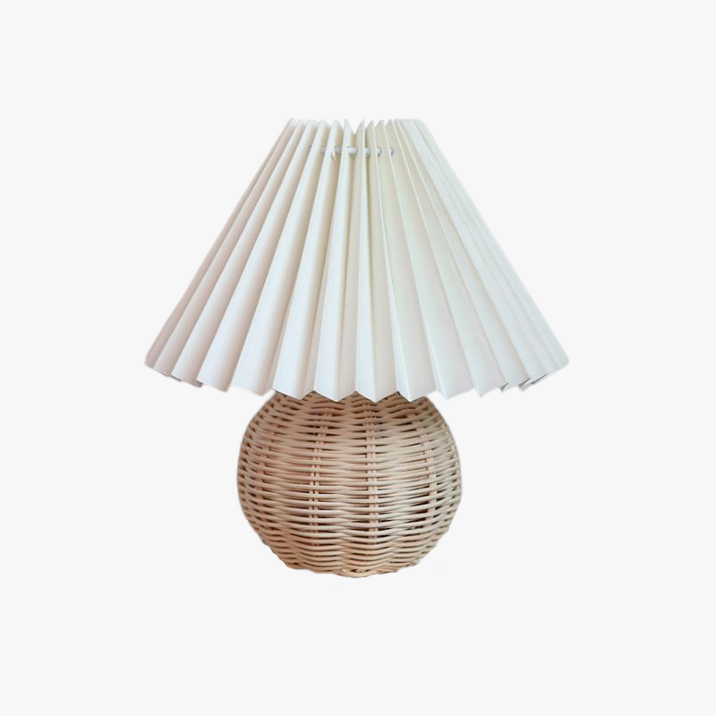 Ozawa Lampe de Table Vintage, Céramique/Rotin/Bois/Tissu, Blanc/Beige, Chambre