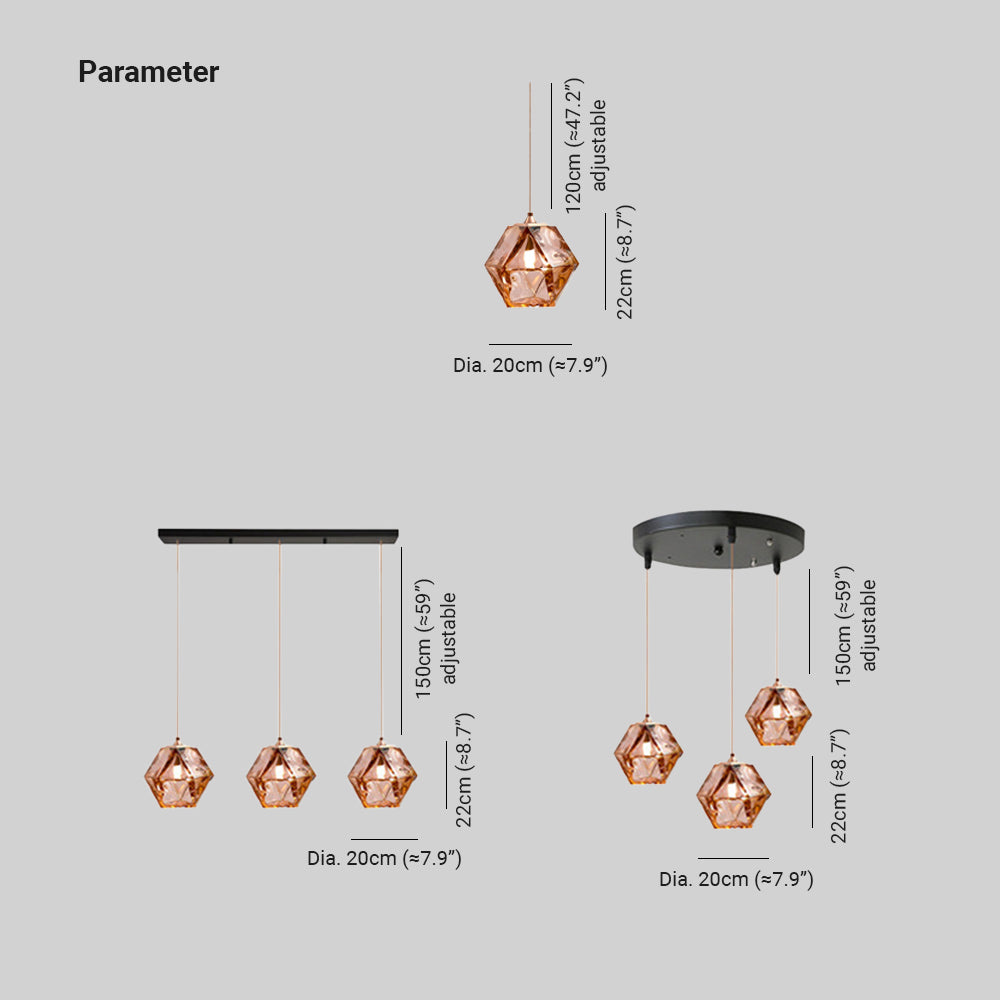 Hailie Polyèdre LED Suspension Métal Verre Cuisine Chambre à Coucher