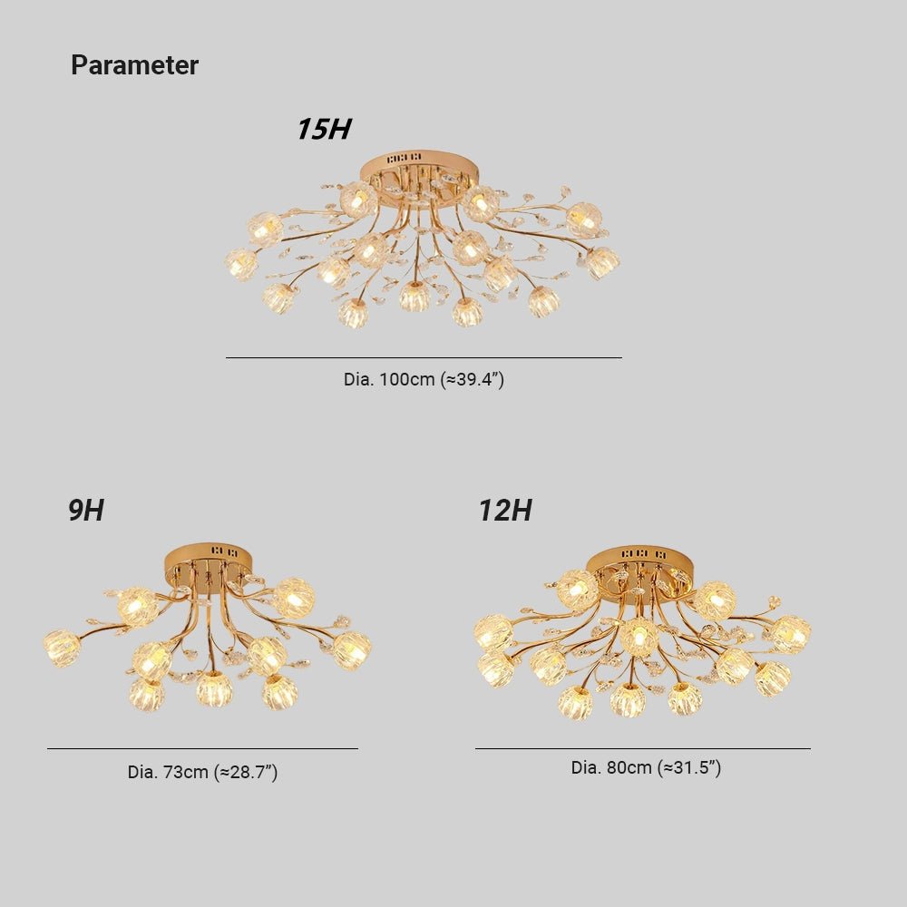 Valentina Fleur Nordique LED Plafonnier Verre Salon