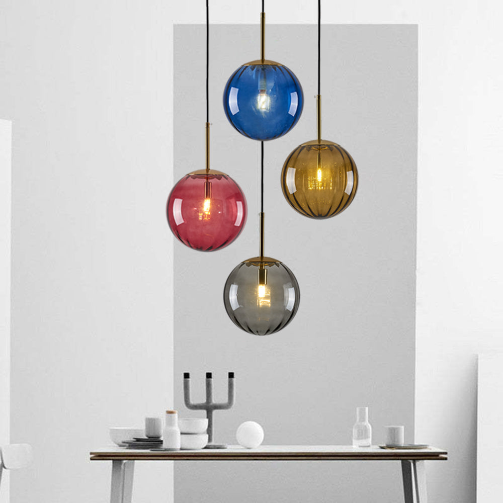 Hailie Suspension Boule Moderne, Métal/Verre,Gris/Bleu/Rouge/Café/Ambre, Salon