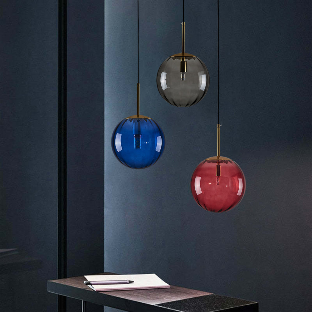 Hailie Suspension Boule Moderne, Métal/Verre,Gris/Bleu/Rouge/Café/Ambre, Salon