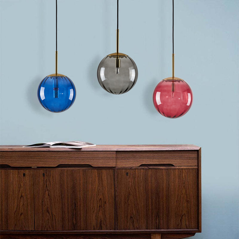 Hailie Suspension Boule Moderne, Métal/Verre,Gris/Bleu/Rouge/Café/Ambre, Salon