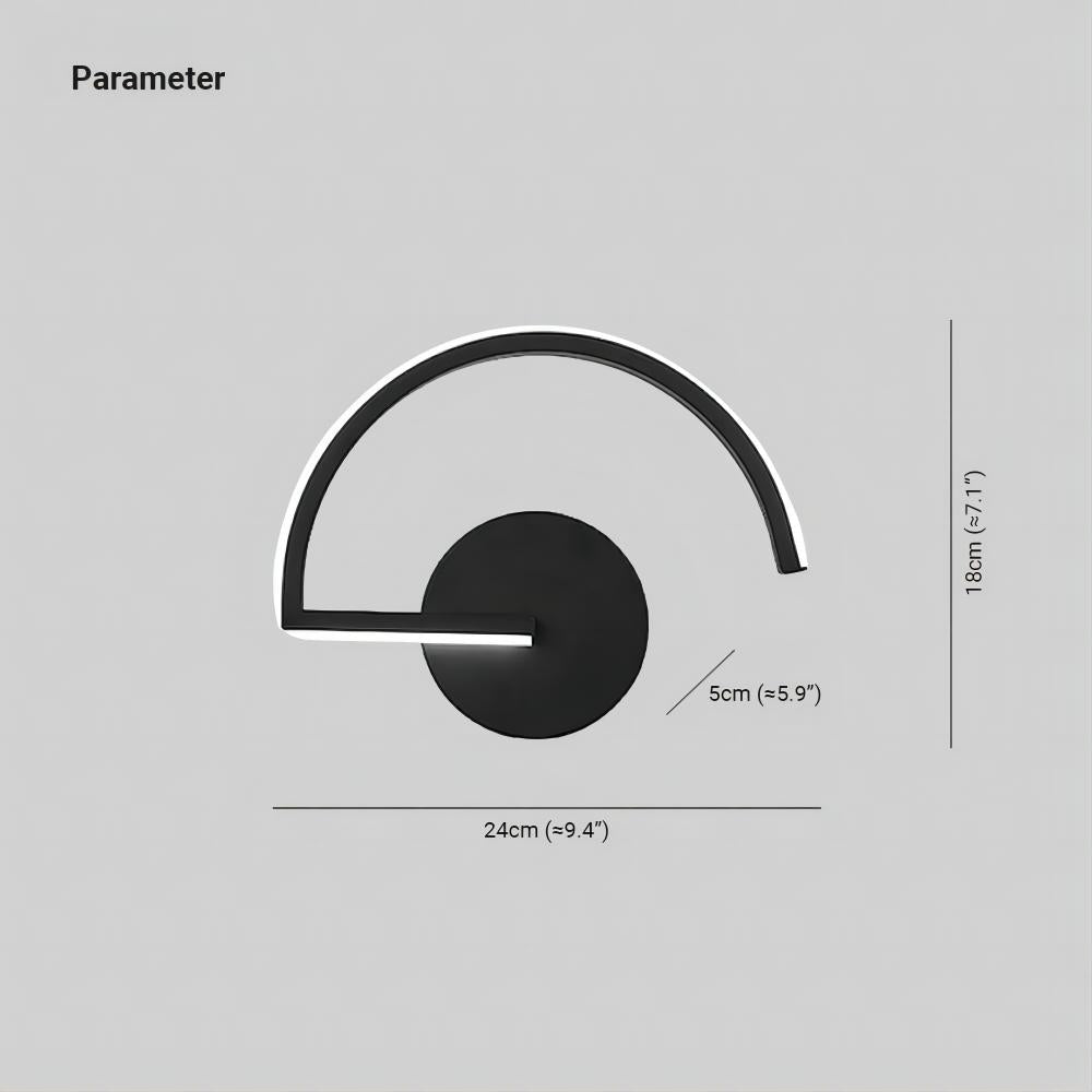 Lacey Applique Murale Semi-Circulaire Linéaire Minimaliste, Métal, Noir/Blanc, Bureau