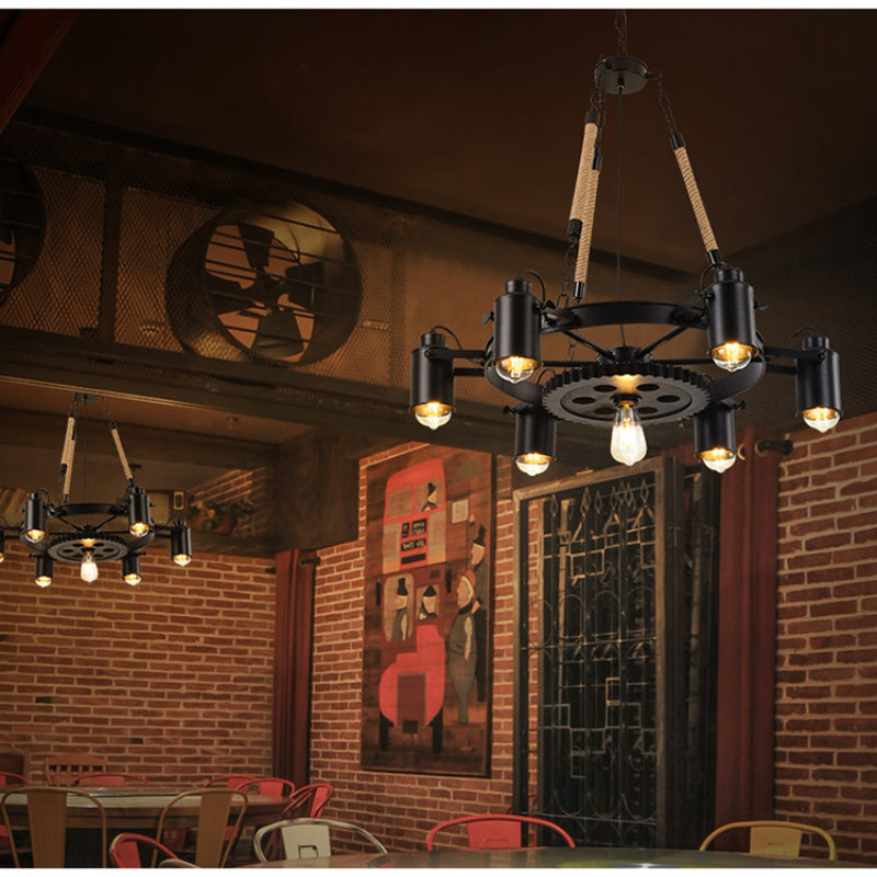 Epoch Suspension LED Industrielle Métal Noir/Corde Café/Bar