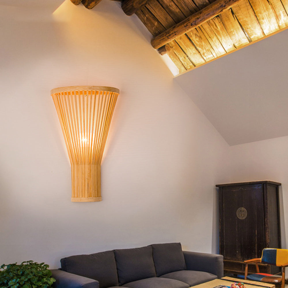 Ozawa LED Applique Murale Rotin Bambou Naturelle, Rotin/Acrylique, Chambre à Coucher
