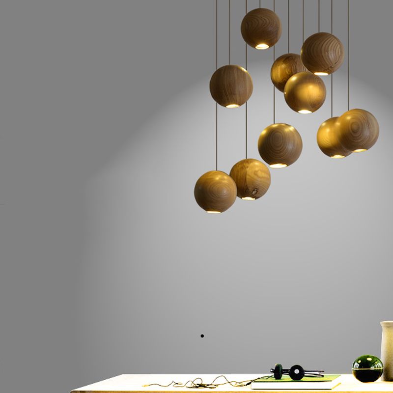 Ozawa Ball Cluster LED Suspension Bois Salon Chambre à coucher