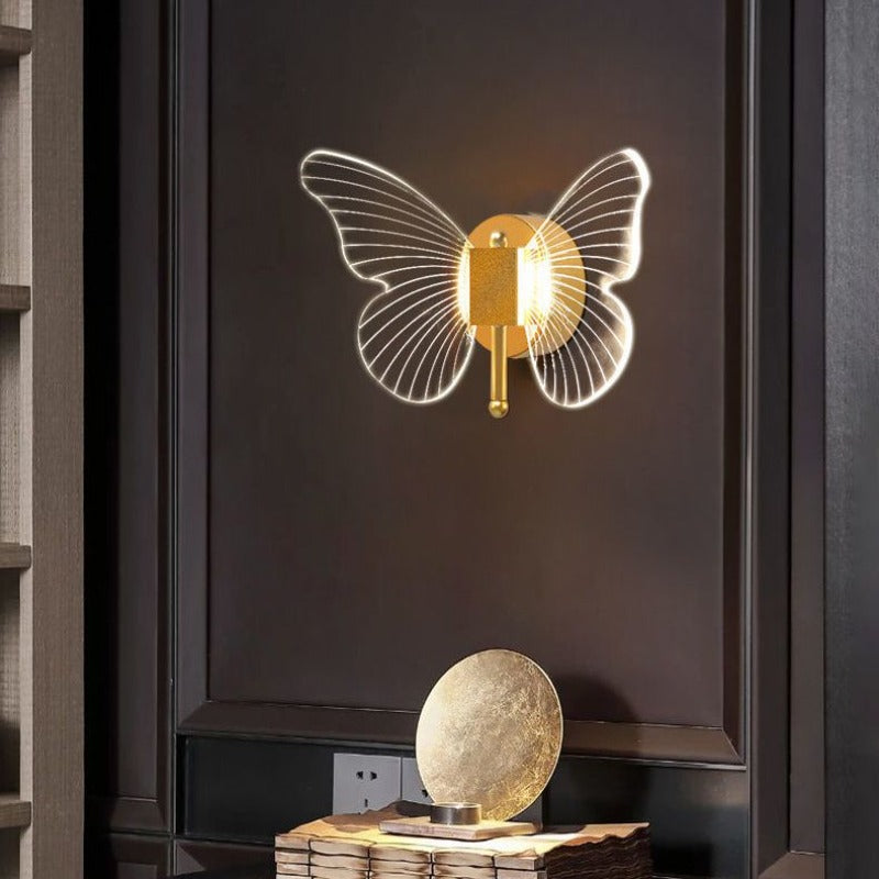 Kady Applique Miroir Papillon Design, Métal/Acrylique, Or, Chambre