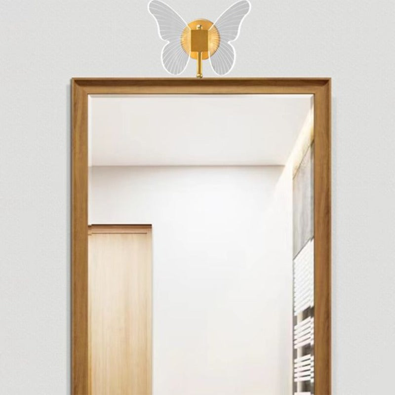 Kady Applique Miroir Papillon Design, Métal/Acrylique, Or, Chambre