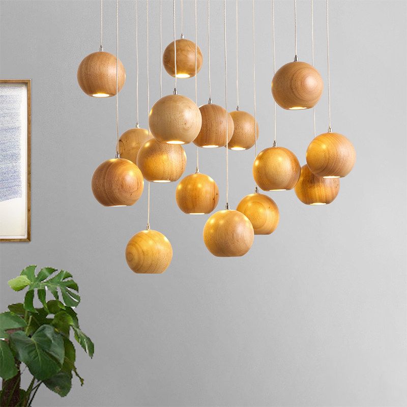 Ozawa Ball Cluster LED Suspension Bois Salon Chambre à coucher