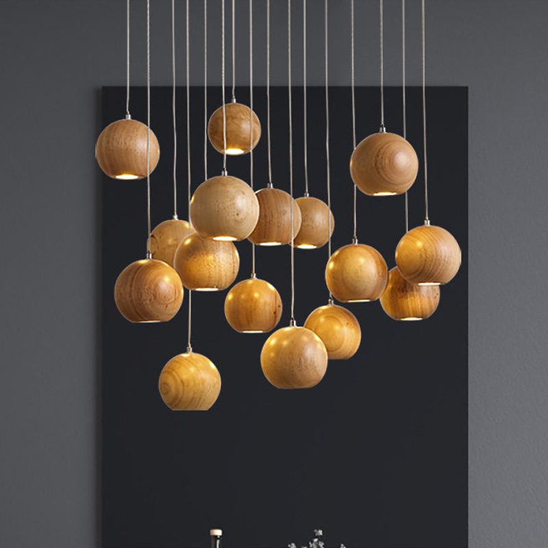 Ozawa Ball Cluster LED Suspension Bois Salon Chambre à coucher