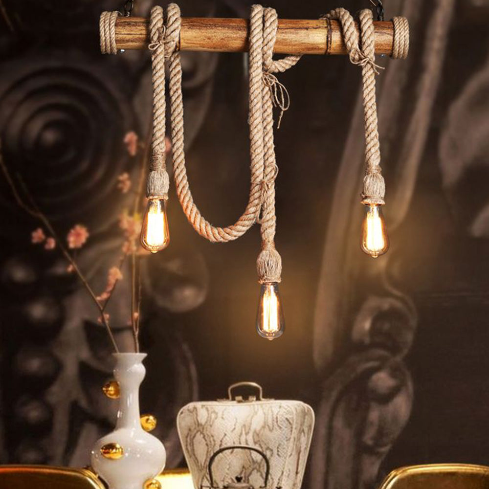 Alessio Luminaires Suspensions Vintage LED Bambou/Métal Marron Salon/Chambre à Coucher