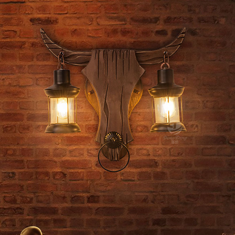 Austin Applique Murale en Forme de Bulls, 2 Lumières, Bois et Métal
