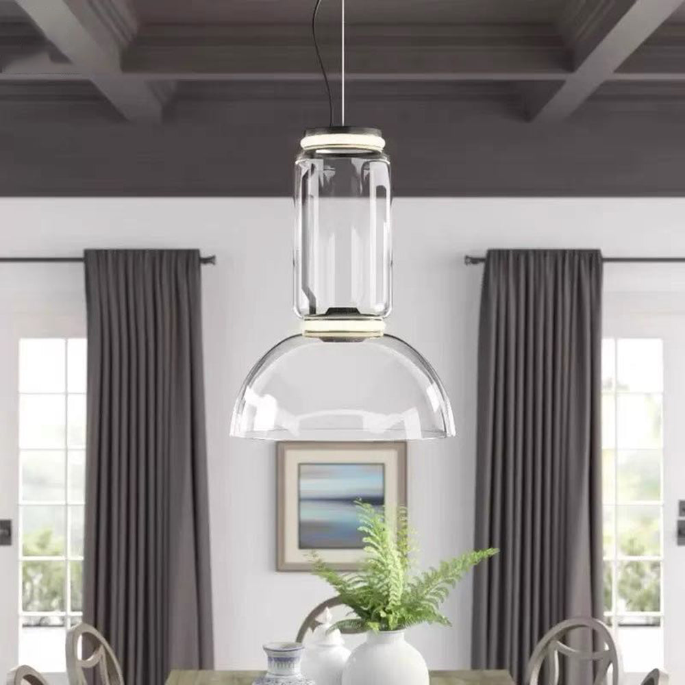Hailie Luminaires Suspensions LED Cylindre Minimalisme Métal/Verre Transparent Salon/Chambre à Coucher