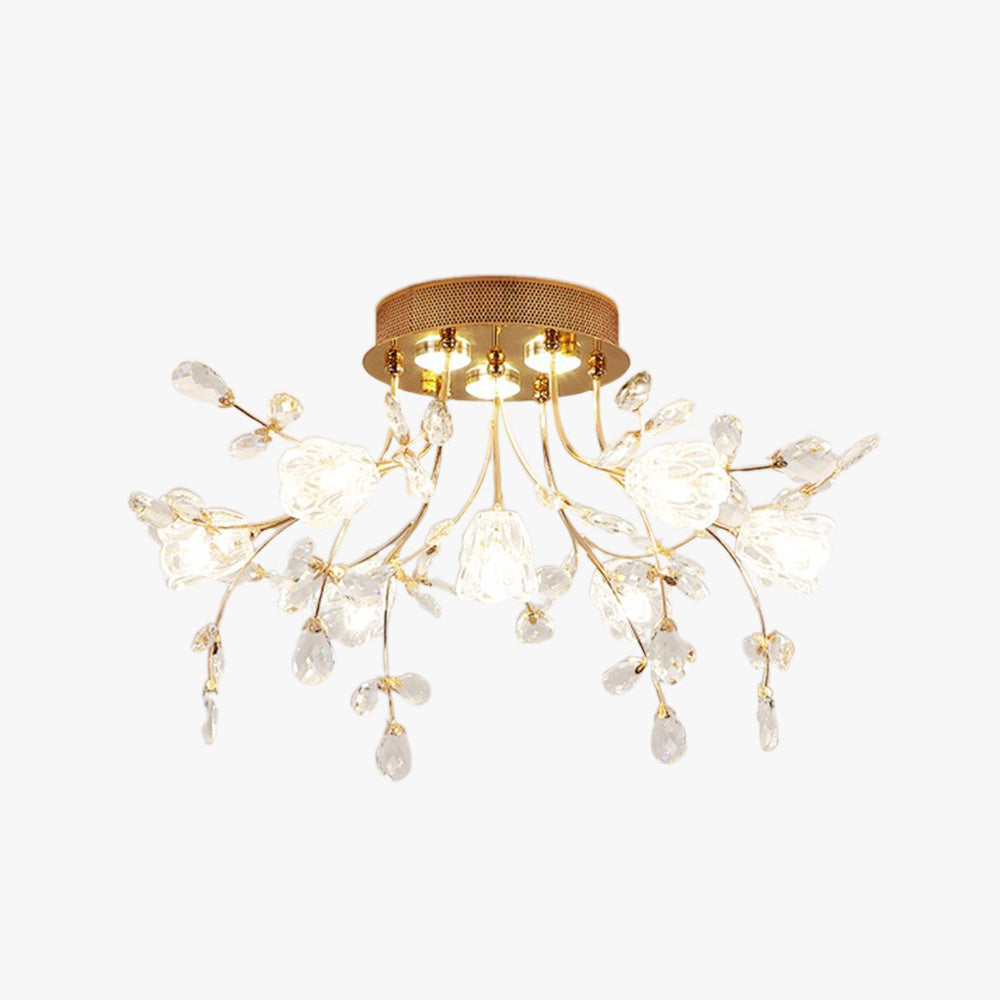 Lili Design LED Plafonnier Fleur Art Deco Métal/Verre Doré Salon/Chambre à Coucher