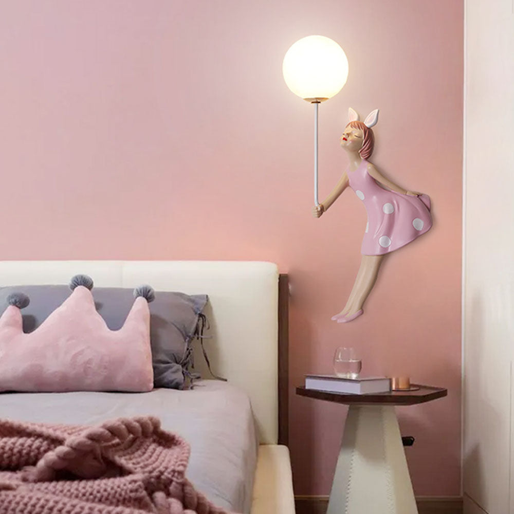 Minori Applique Murale Moderne en Forme de Ballon et de Fille, PV, Rose, Chambre à coucher