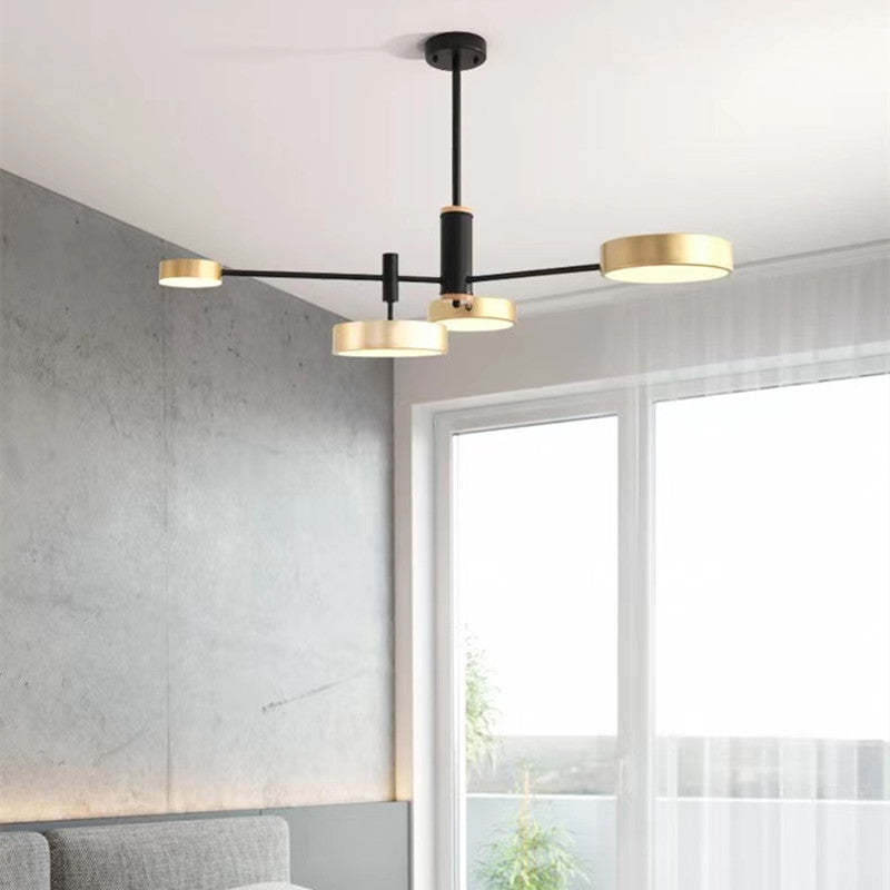 Sienna Suspension Ronde/Linéaire Moderne, Métal/Bois, Doré/Blanc/Gris, Salon