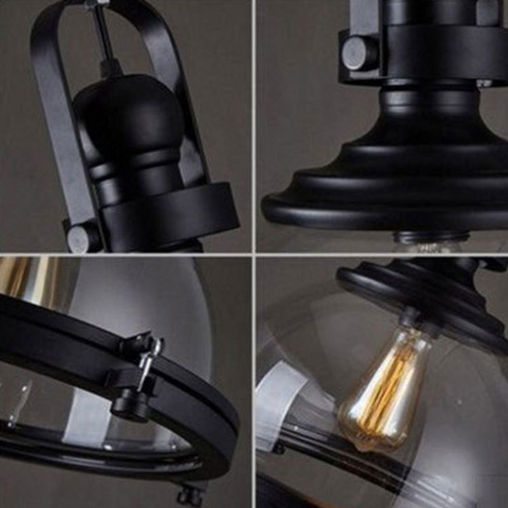 Alessio Luminaires Suspensions Dôme Industrielle LED Vintage Verre/Métal Noir Salon/Chambre à Coucher