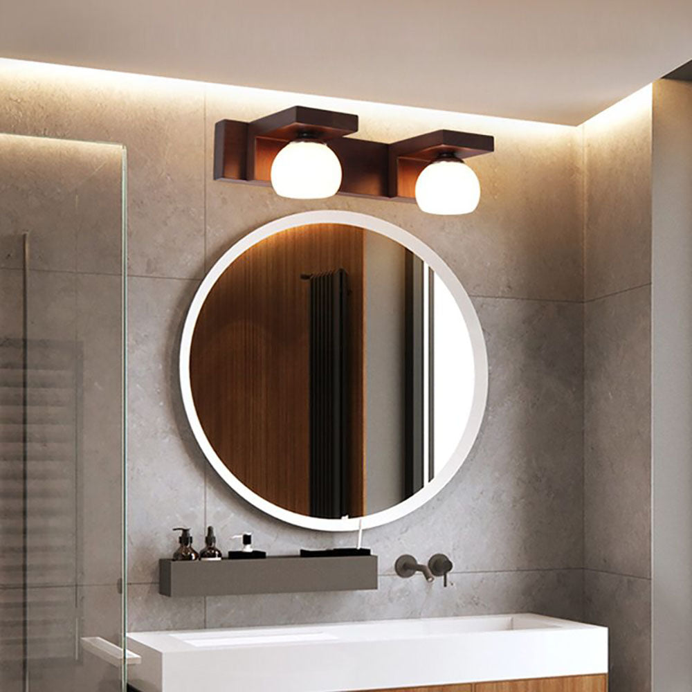 Ozawa Applique Murale à Miroir Intérieur Ronde Vintage LED Bois/Verre Burn Salle de Bain