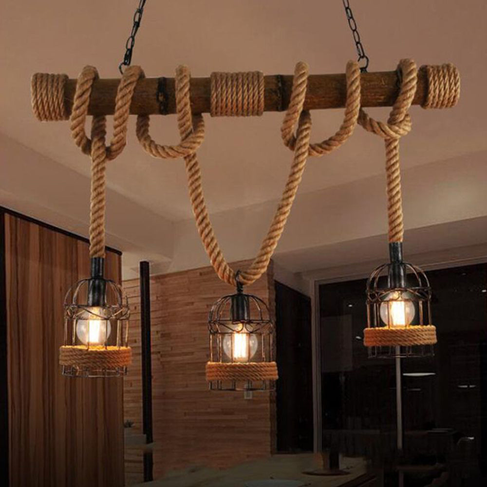 Alessio Luminaires Suspensions Lanterne Vintage Métal/Bois Marron Salon/Chambre à Coucher
