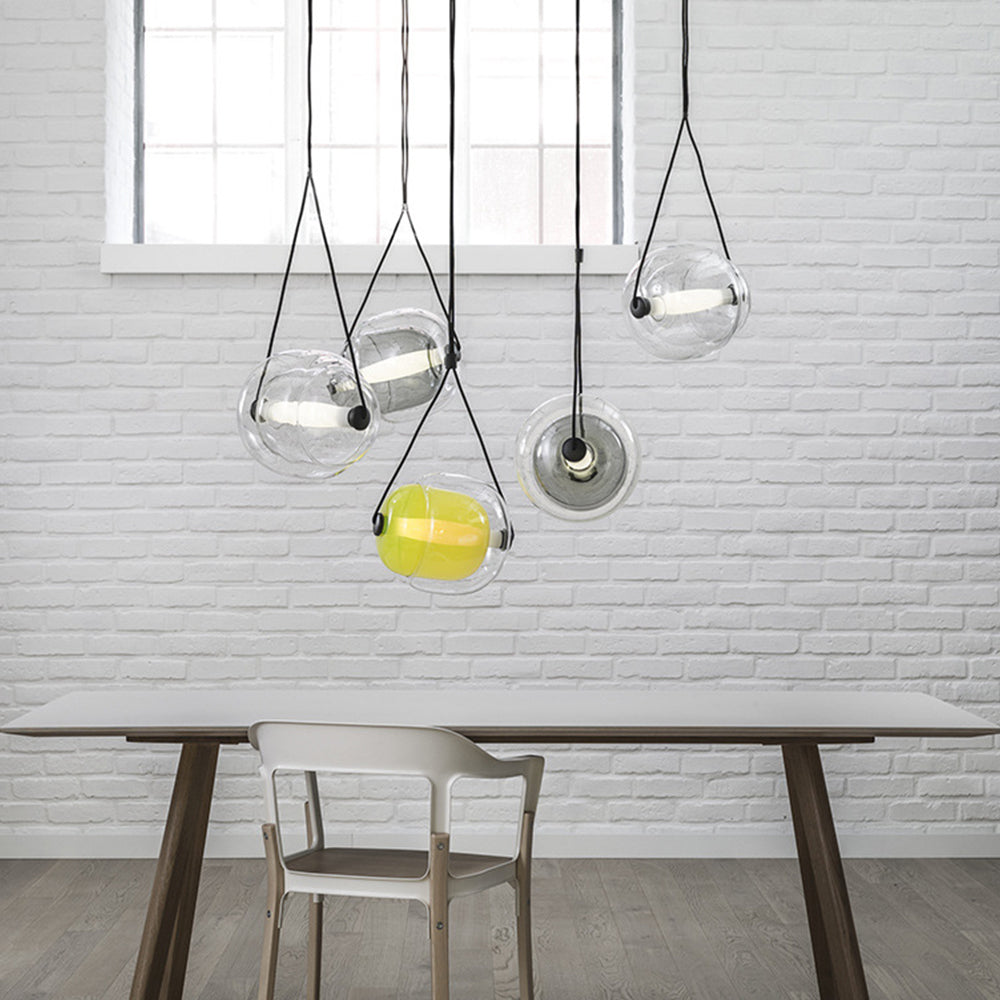 Hailie Design Luminaires Suspensions Bulle Moderne LED Verre Bleu/Jaune/Rose/Blanc Salon/Chambre à Coucher