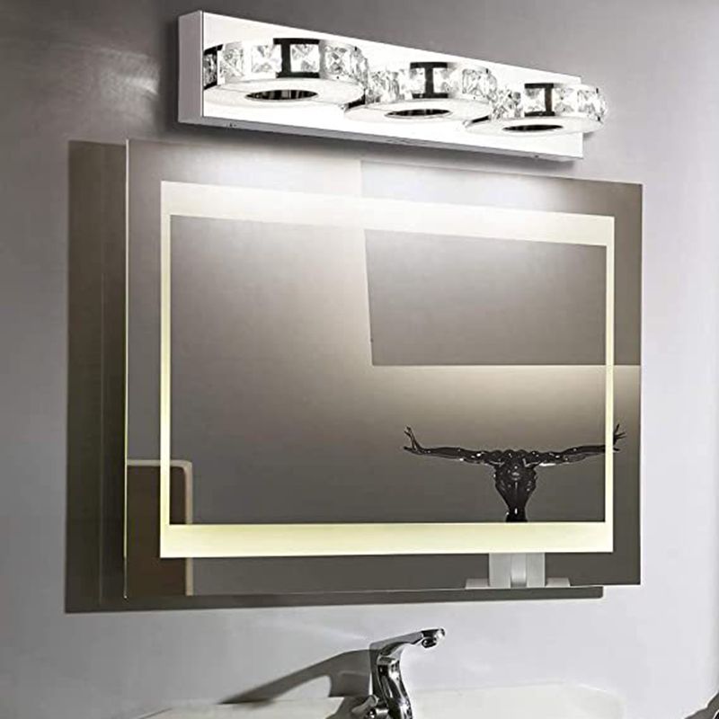 Kristy Applique Murale Miroir Ronde Luxe, Métal/Cristal, Argent