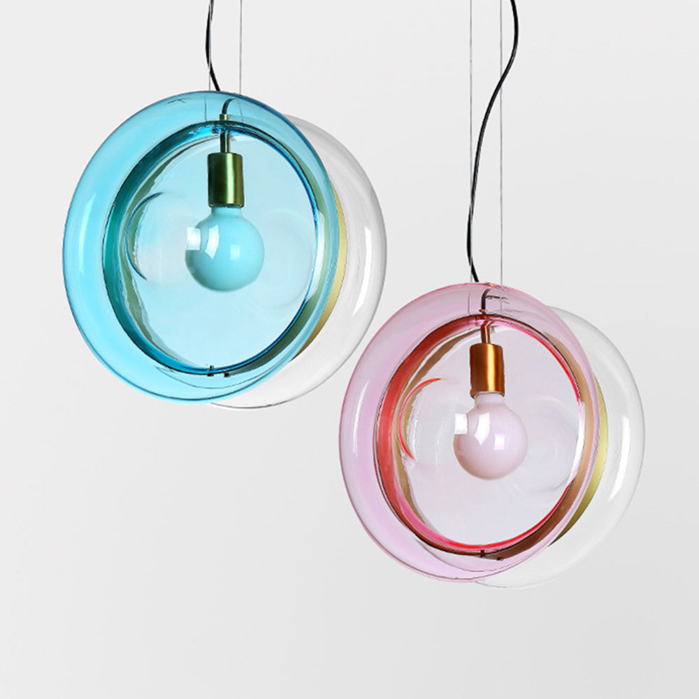 Hailie Design Luminaires Suspensions Inégale Ronde Moderne Métal/Verre Bleu/Rose/Ambre/Clair Salon