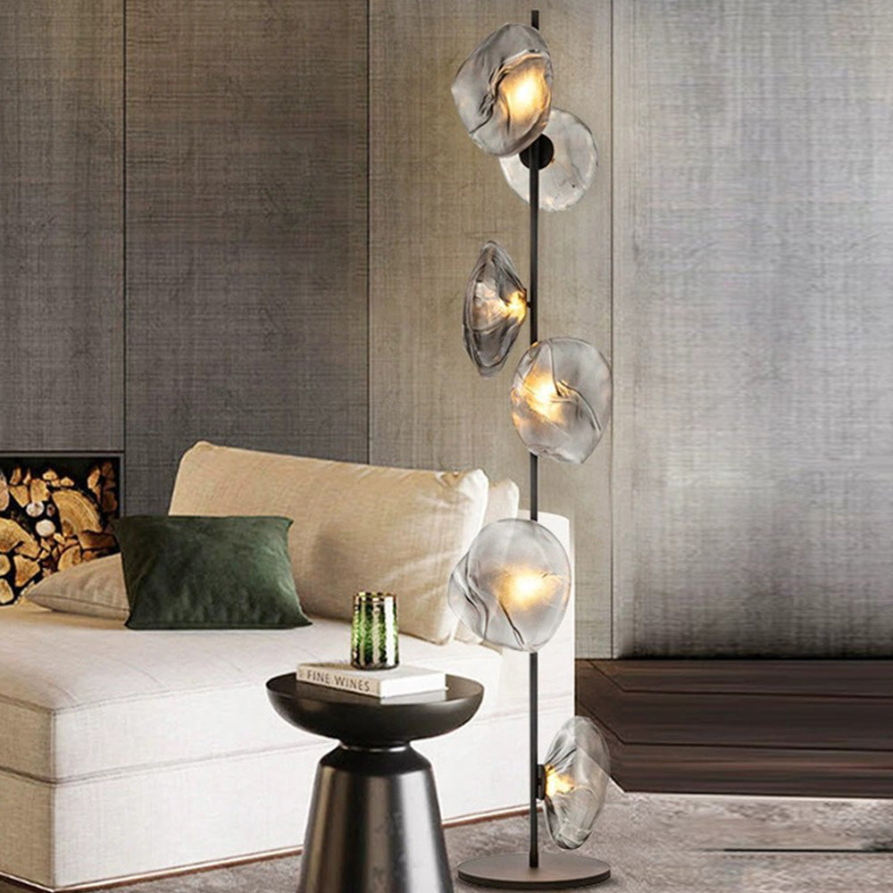 Byers Design Lampadaire Fleur Nordique Métal/Verre Noir/Or/Gris Chambre/Salon