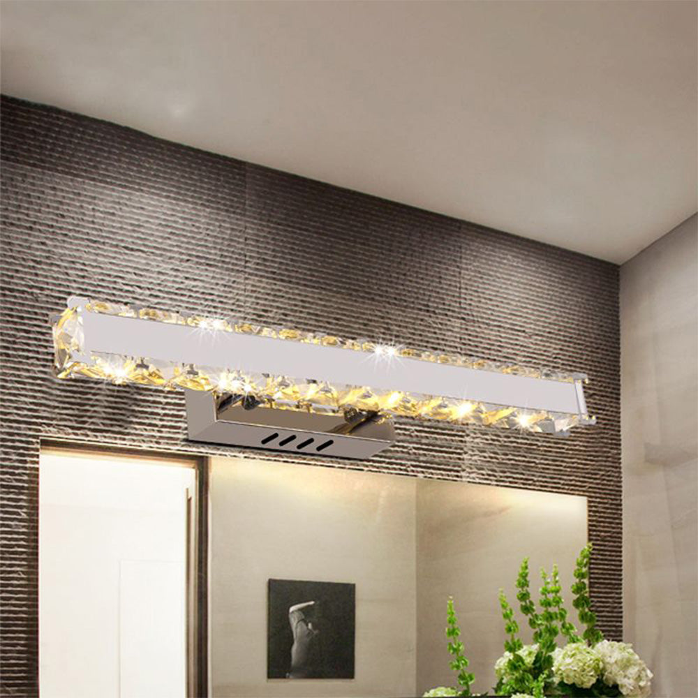 Kristy Applique Murale à Miroir Rectangulaire Moderne Métal/Cristal Argent Salle de Bain
