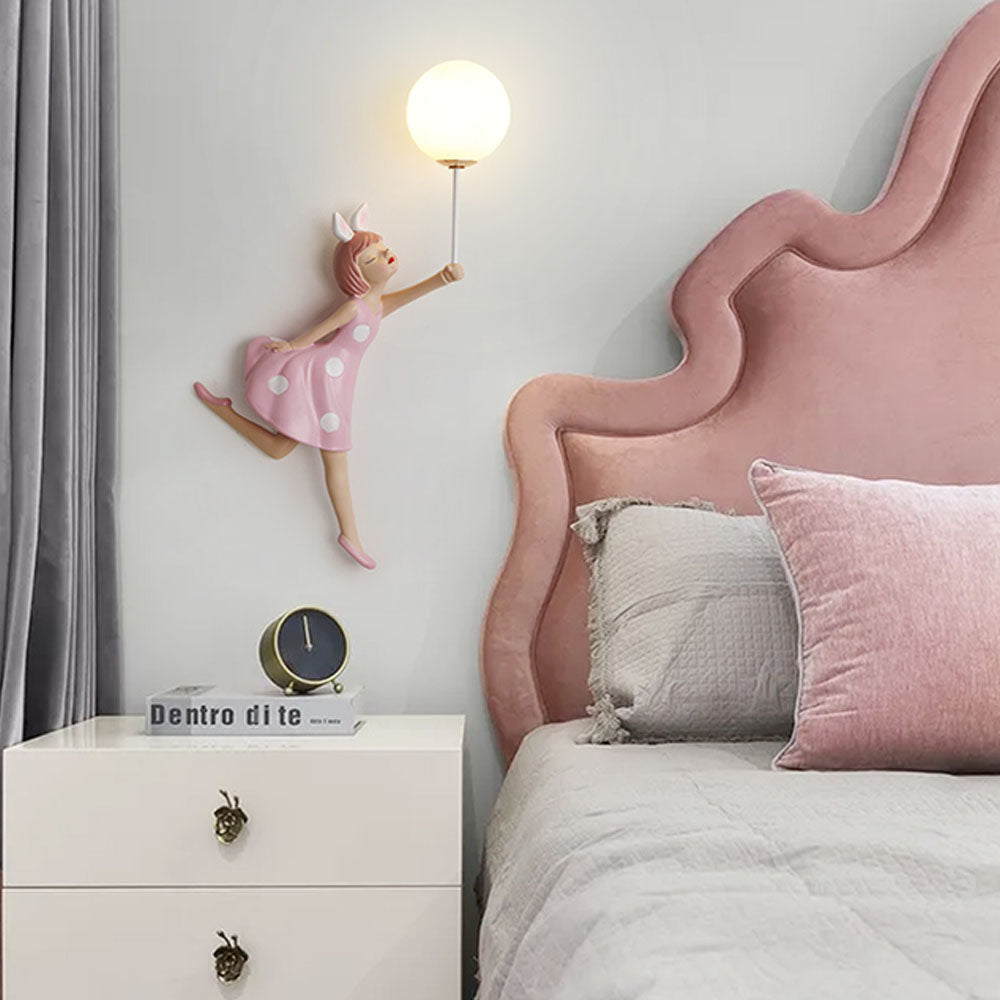 Minori Applique Murale Moderne en Forme de Ballon et de Fille, PV, Rose, Chambre à coucher