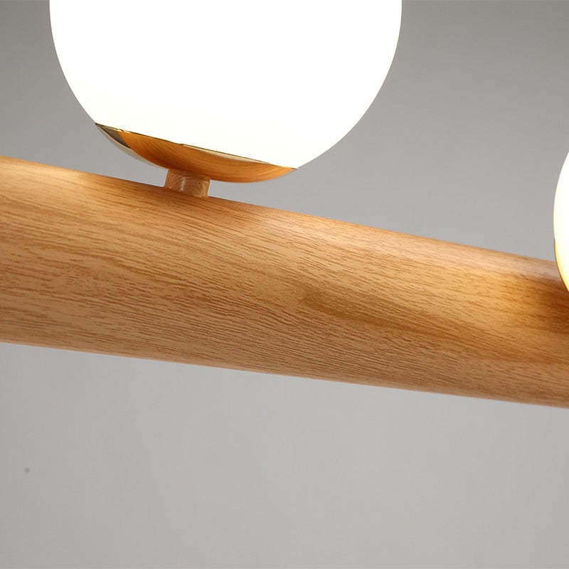 Suspension en bois avec abat-jour en verre blanc Lampe suspendue moderne en cuivre nordique