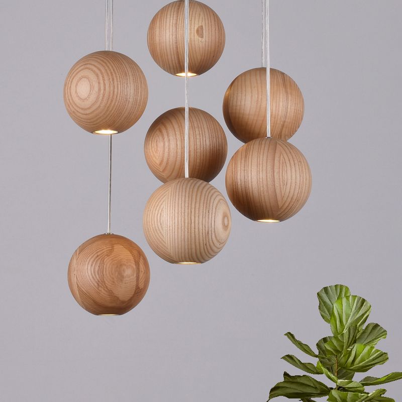 Ozawa Ball Cluster LED Suspension Bois Salon Chambre à coucher