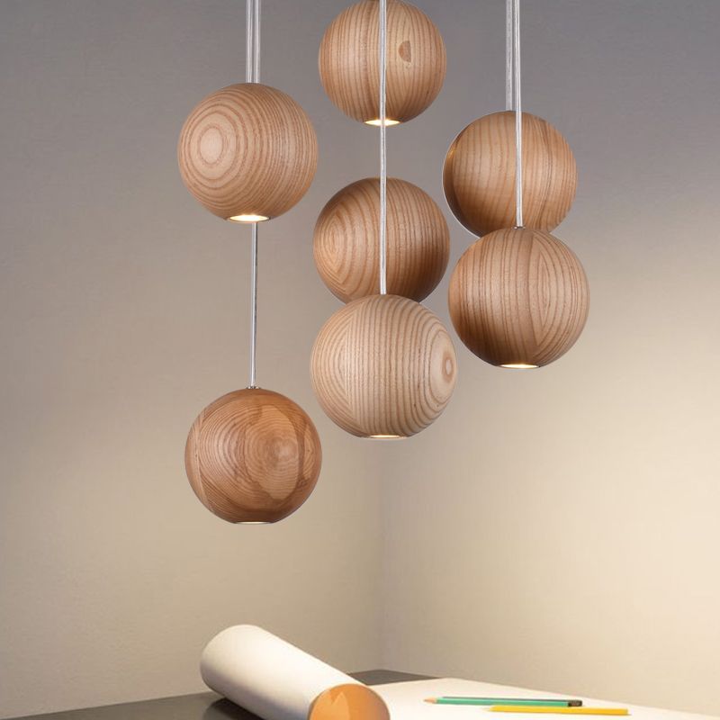 Ozawa Ball Cluster LED Suspension Bois Salon Chambre à coucher