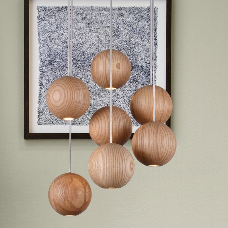 Ozawa Ball Cluster LED Suspension Bois Salon Chambre à coucher