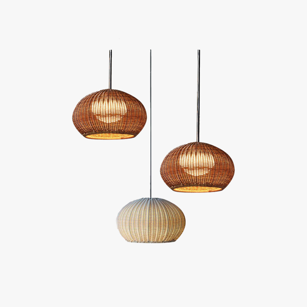 Ritta Moderne LED Suspension Café Beige Métal/Rotin Extérieur