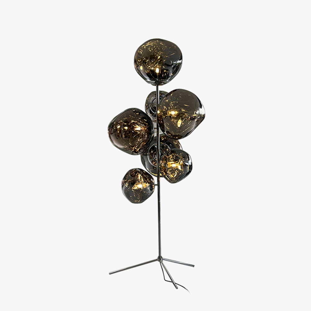 Mirza Design Lampadaire Globe Moderne Métal/Acrylique Or/Rose Dorée/Chormé/Gris Fumé Salon