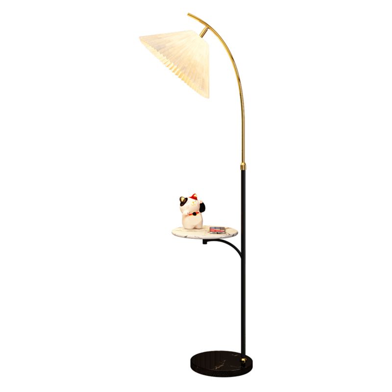 Ozawa Lampadaire Avec Table Parapluie Moderne LED Abat Jour Blanc Métal Tissu Chambre à Coucher/Salon