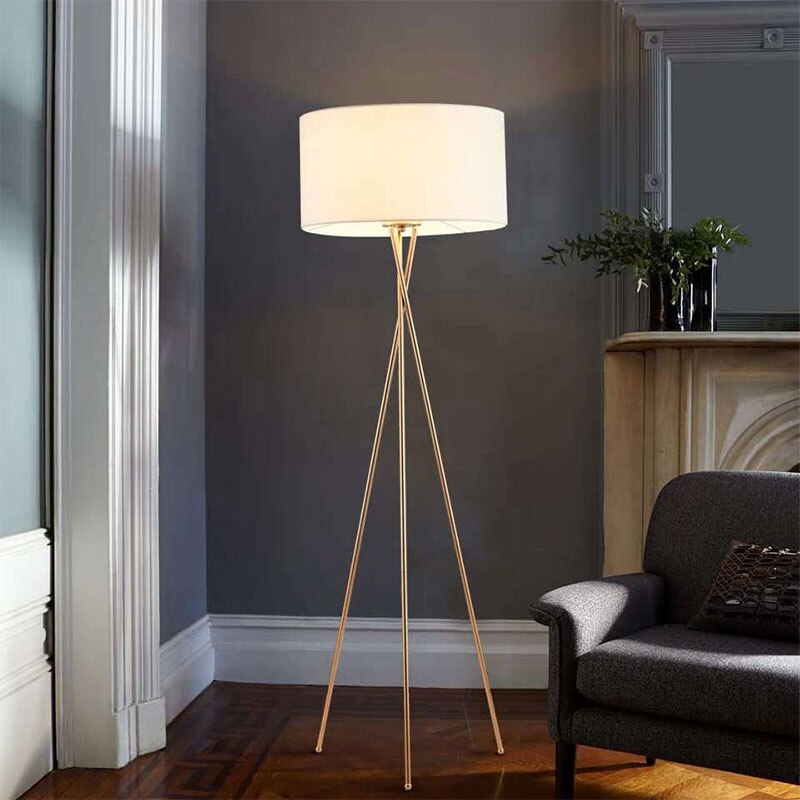 Baines Lampadaire/Lampe de Table Cylindre Moderne, Métal/Tissu, Blanc, Salon