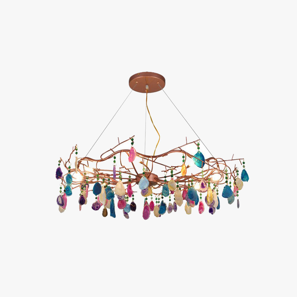 Morandi Art LED Suspension Doré Rosé Métal Pierre d'Agate Salon