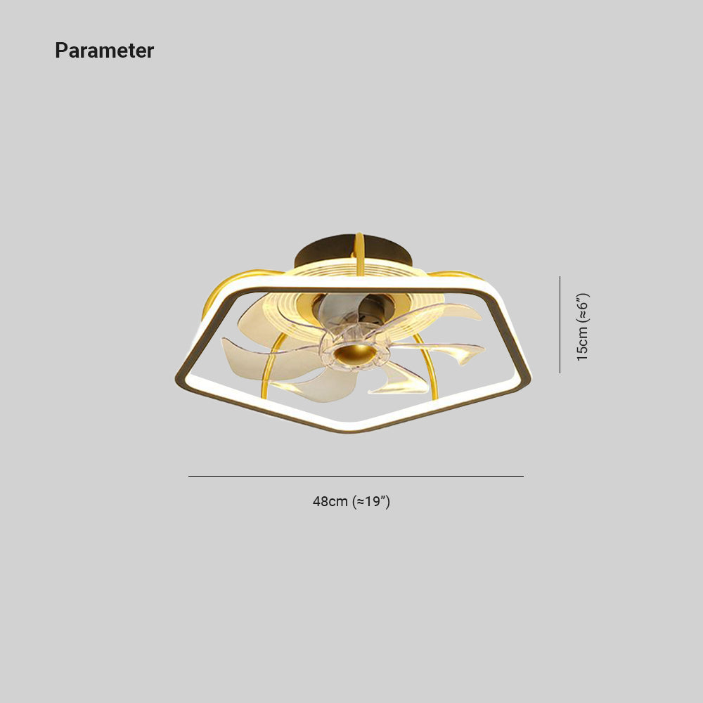 Edge Ventilateur de Plafond Noir en forme de Pentagone, LED, 7 Pales, D48CM