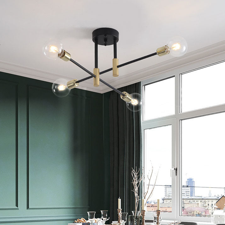 Modernism Style Black & Gold Brass LED Chandelier Lighting Living Room Scene