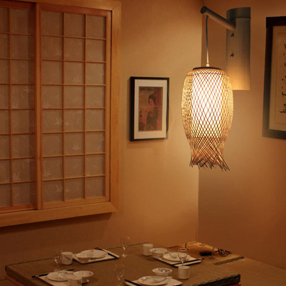 Ozawa Applique Murale Lanterne Vintage, Rotin/Acrylique, Brun, Salon