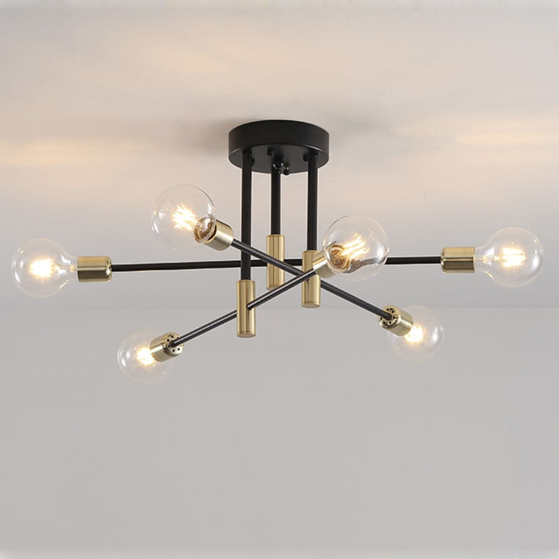 Modernism Style Black & Gold Brass LED Chandelier Lighting Living Room Scene