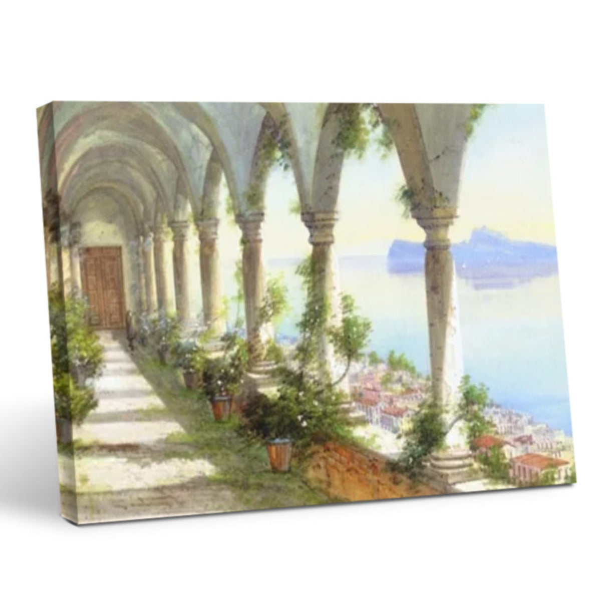 Un Colonnade surplombant l'Île de Capri - Impressions d'Art Mural Vintage Encadrées Pour le Salon