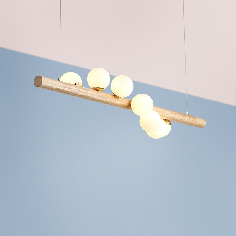 Suspension en bois avec abat-jour en verre blanc Lampe suspendue moderne en cuivre nordique