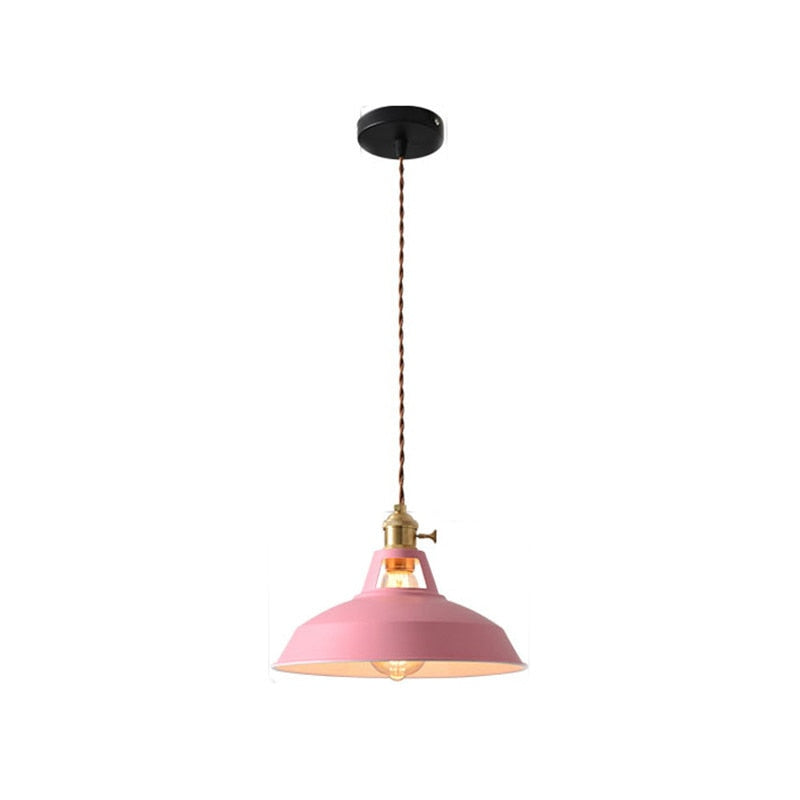 Retro Industrial Style Macaron Metal Pendant Light Dining Room Pink