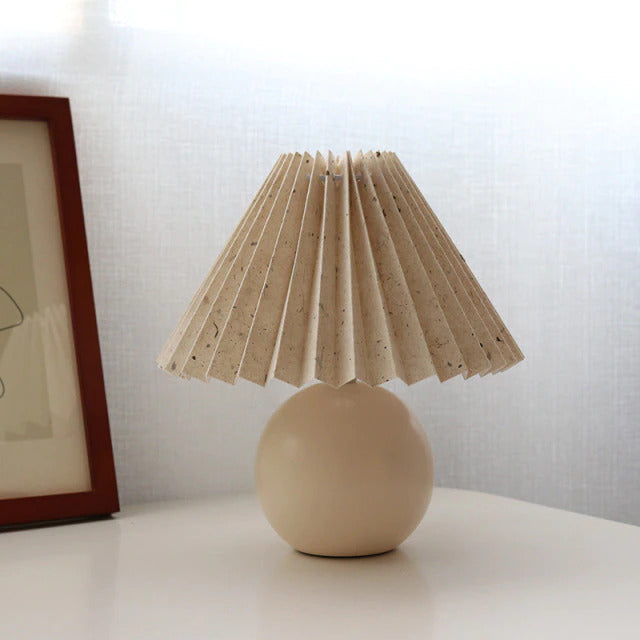Ozawa Lampe de Table Vintage, Céramique/Rotin/Bois/Tissu, Blanc/Beige, Chambre
